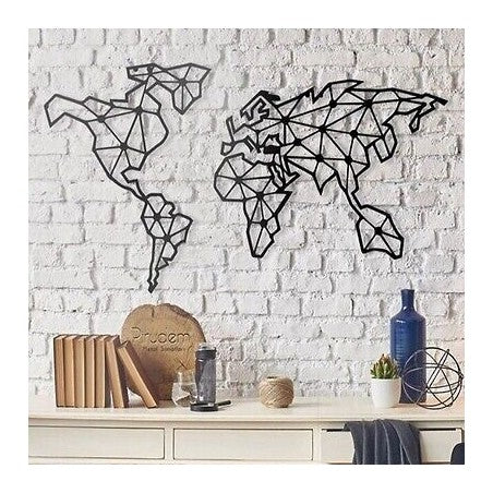 Décoration Murale Carte du Monde Géométrique en Métal Noir