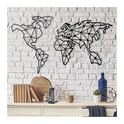 Décoration Murale Carte du Monde Géométrique en Métal Noir
